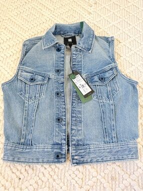 G-STAR Slim Denim Vest NWT Sun Faded Air Force Blue Denim